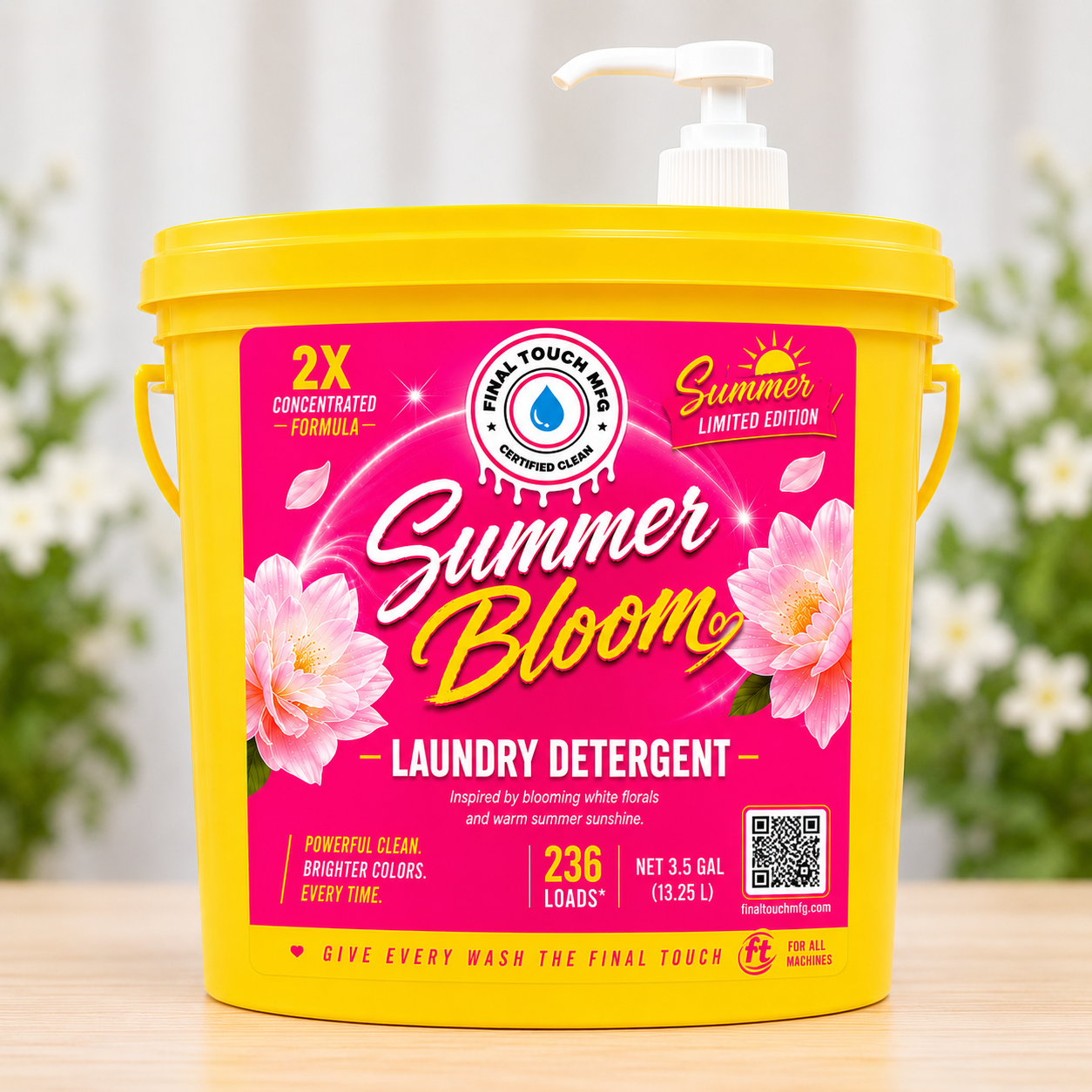 Summer Bloom Laundry Detergent 3.5 gallon bucket with white pump